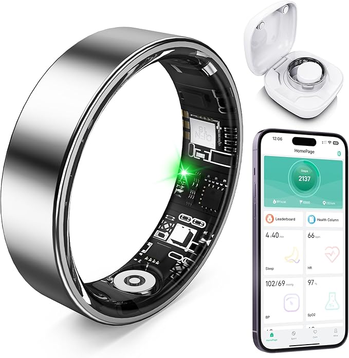 Smart Ring with Sleep Monitoring, Step Counting, Heart Rate, Blood Oxygen for iOS and Android, No Subscription Fee, IP68 Waterproof Health Tracker (Silver, 11)