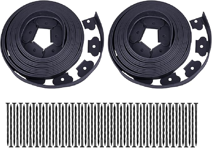 Garden Edging，60ft Landscape Edging with 60 Spikes for Lawn 2 Inch Tall (Black, 60FT)