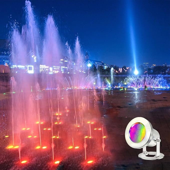 LED Pond Lights with Remote Control, 6W SS316 Stainless Steel RGB Underwater Fountain Light IP68 Waterproof Outdoor Underwater Lights for Pond Waterfall (1)