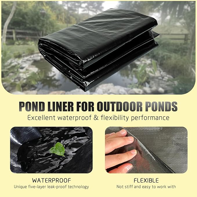 15X20FT Reinforced PE Pond Liner, KOI Pond Liners for Outdoor Ponds, Enhanced 5-Layer Structure Pond Liner for Fish, Duck, Garden Raised Bed and Waterscape Pond(0.82oz/sq ft Thickness)