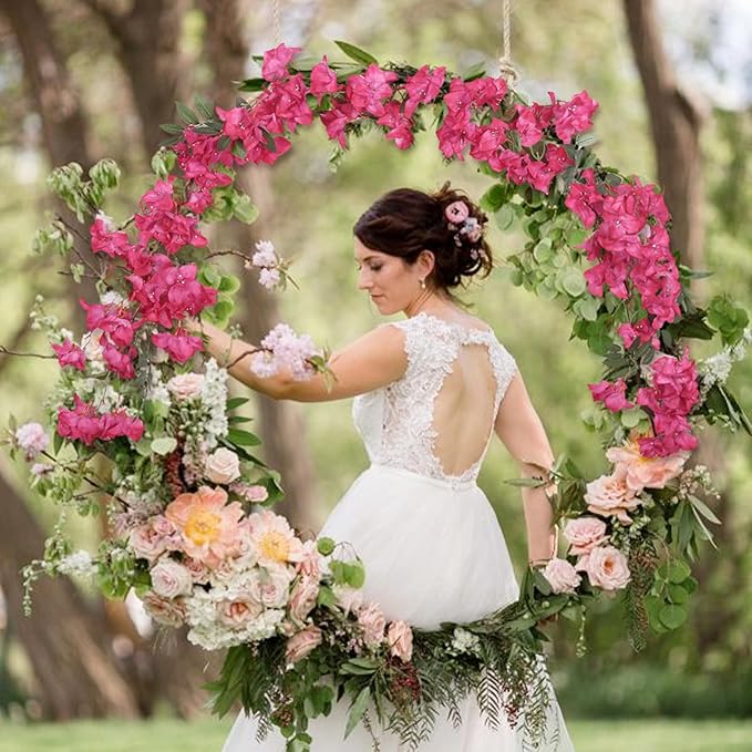 Fuchsia Bougainvillela Artificial Flower Garland 5.9FT Lush Bougainvillea Hot Pink Artificial Vine Flowers for Centerpieces Table Runner Wedding Arch Porches Patios Garden Decor (Hot Pink)