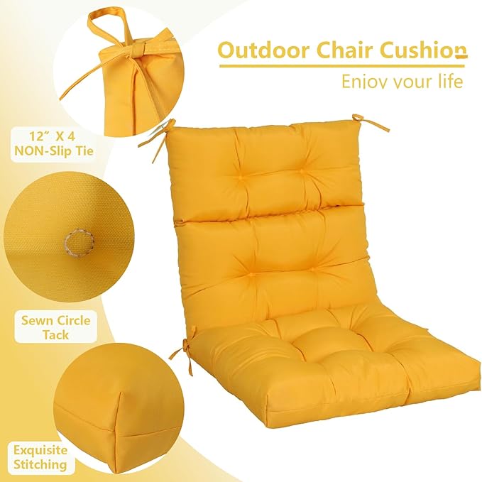 High Back Chair Cushions Set of 2, Adirondack Chair Cushion with Waterproof, Rocking Chair Cushion for Outdoor Patio, Garden Porch 45”x 22”x 4 (2, Yellow B)