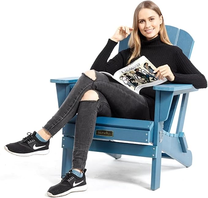 SERWALL Folding Adirondack Chairs Weather Resistant for Outdoor, Patio, Lawn, Garden, Backyard Deck, Fire Pit - Blue