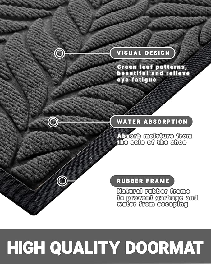 Yimobra 36x24 Large Door Mat Outdoor Indoor, All-Season Waterproof Door Mat Outside Entrance, All-Weather Non-Slip Outside Doormat for Garage Patio Entryway, Grey