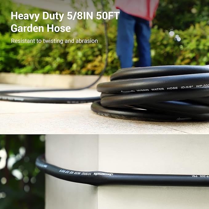 DEWENWILS Garden Hose 50 ft x 5/8", Water Hose with Swivel Handle, Heavy Duty, Lightweight, Flexible Hose for Plants, Car, Yard, 3/4 Inch Solid Fittings, Drinking Water Safe