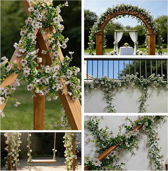 4 Pcs Faux Flowers Garland Plant, Artificial Vines Hanging Flowers Leaves Greenery Garland for Wedding Backdrop Arch Wall Decor, 6 Feet/pcs UV Resistant Indoor Outdoor