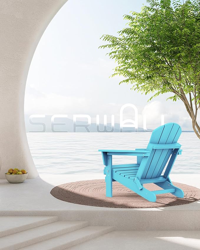 SERWALL Folding Adirondack Chair Weather Resistant Patio Chair Outdoor Chairs Set of 6 Painted Adirondack Chairs - Light Blue