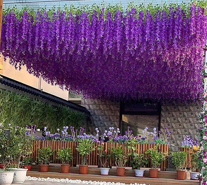 Artificial Wisteria Hanging Flowers Fake Wisteria Flower Garland Silk Vines Rattan Decor for Home Wedding Arch Wall Garden Greenery Bedroom Outdoor Office Party Decoration (36, Light Purple)