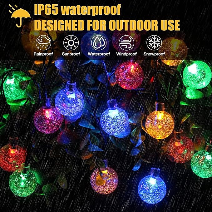 Solar String Lights Outdoor Waterproof, 1 Pack 50 LED 2.3CM 23 FT Each, Solar Powered Patio Lights with 8 Lighting Modes for Garden Yard Porch Wedding Party...(Seven Colors)