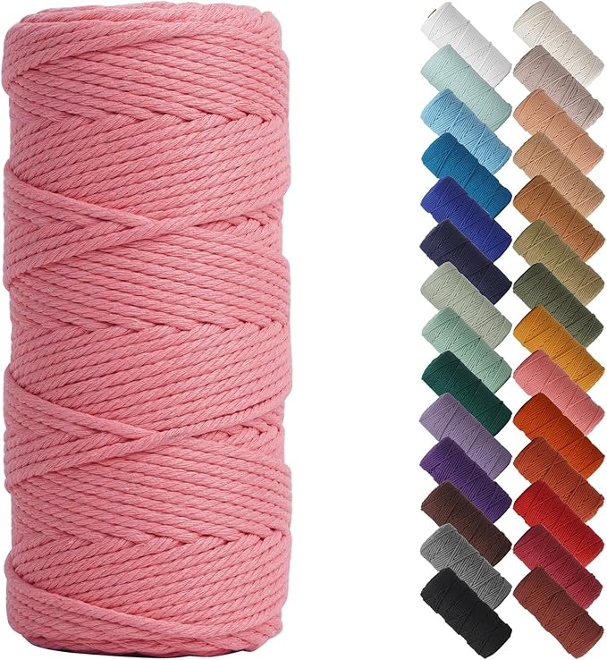 NOANTA Dark Pink Macrame Cord 3mm x 109yards, Colored Macrame Rope, Cotton Rope Macrame Yarn, Colorful Cotton Craft Cord for Wall Hanging, Plant Hangers, Crafts, Knitting