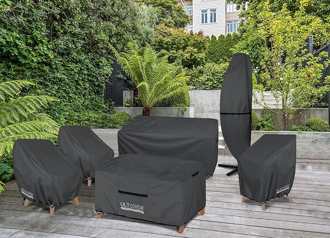 ULTCOVER Waterproof Patio Chair Cover – Outdoor Lounge Deep Seat Single Lawn Chair Cover Fits Up to 38W x 34D x 34H inches, Black