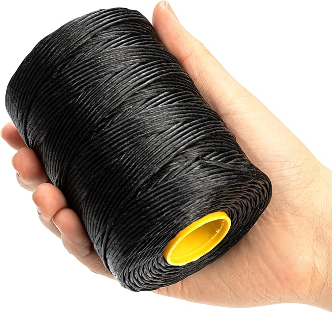 9-Ply Black String Waxed Twine, 660 Feet per Roll Heavy Duty Twine String, Black Cable Tie Down Wax Lacing Cord for Indoor or Outdoor Use,Thick Black Twine Wax String with 160 LBS Tensile Strength (1)