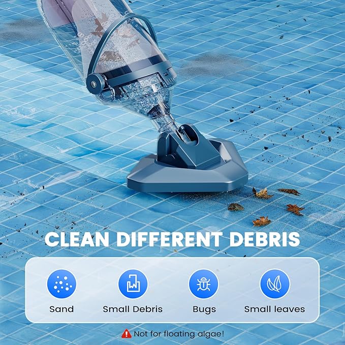 Enhulk Rechargeable Handheld Cordless Pool Vacuum for Above Ground Pool and Inground Pool(2025 Upgraded),60-Minute Runtime,Powerful Suction up to 18.5 gallons/min, Efficient Leaf and Debris Removal