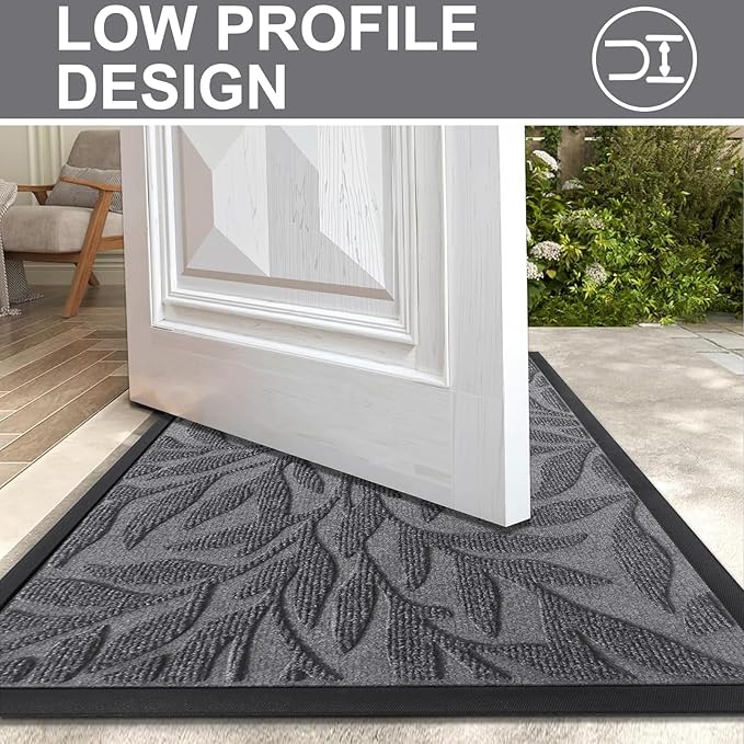 Smiry Front Door Mat Indoor Outdoor Entrance, Heavy Duty Natural Rubber, Trap Dirt and Moisture, Non-Slip Doormats, Low Profile, Easy Clean Patio Porch Entryway Mat, 29.5x17, Silver Grey