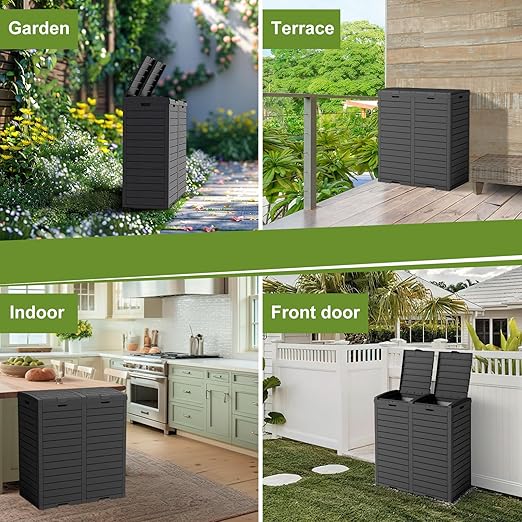 EFU 76 Gallon Outdoor Trash Can,Waterproof Resin Garbage Can with Tiered Lid & Drip Tray, Outside Trash Bin for Patio,Kitchen, Backyard & Deck, Black