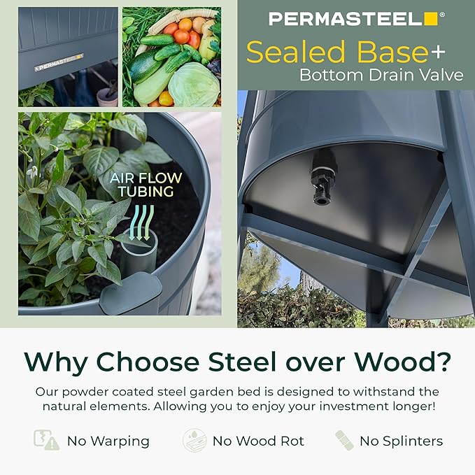 Permasteel Raised Garden Bed with Legs, Planter Box with EnGrow™ TrueSoil™ Technology for Vegetables, Flowers, Herbs, and Fruit, Outdoor Indoor, Storage Shelf, Caster Wheels, Blue
