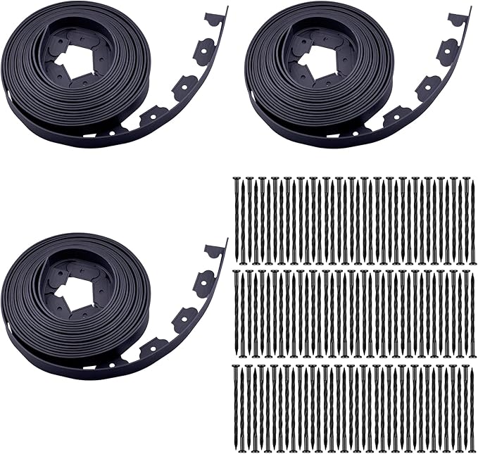 Garden Edging，120ft Landscape Edging with 160 Spikes for Lawn 2 Inch Tall (Black, 120FT)