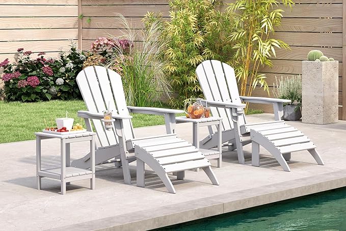 BRIOPAWS Folding-Adirondack-Chairs Set of 2 | HDPE Plastic | Fire Pit Chair | Cup Holder | Curved Back | All Weather| for Outdoor Backyard Deck Patio | White