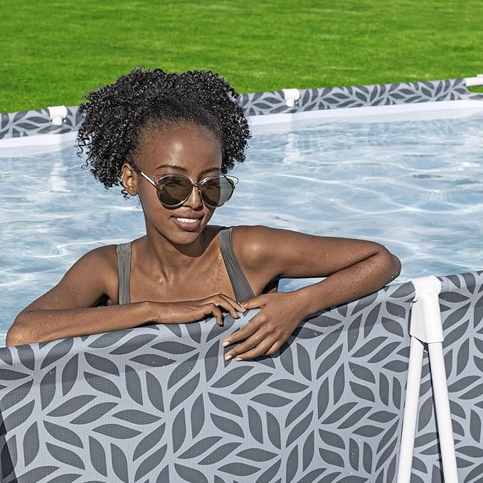 Bestway Steel Pro 12' x 6' 7" x 26" Rectangle Above Ground Outdoor Swimming Pool Set with DuraPlus Liner and FrameLink System, Gray