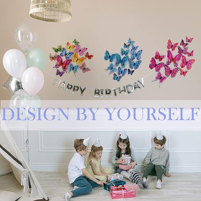 Butterfly Wall Decor 72 PCS, 3D Butterflies Stickers for Party Decorations with Magnets (Purple&red, 72)