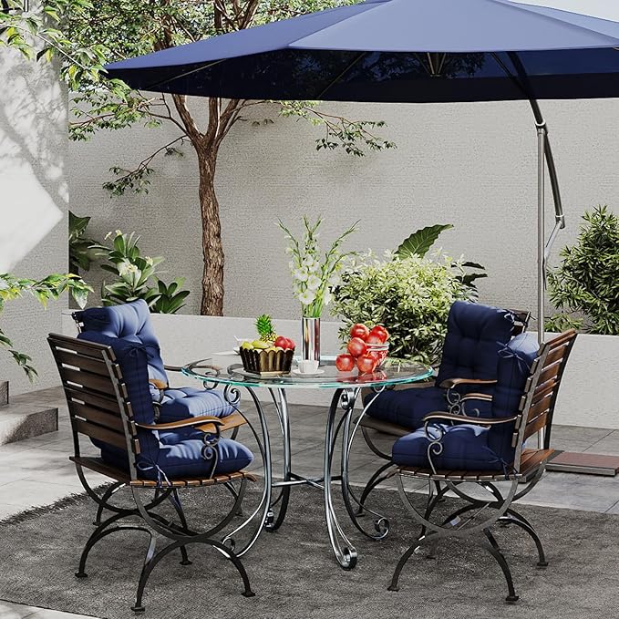 Outdoor Chair Cushions Set of 2, 42x21x4 Inch Patio Cushion for Dining/Rocking Chairs, High Back Soft Seat Pad with Ties, Indoor Outside Use, Fade-Resistant & Waterproof, Dark Blue