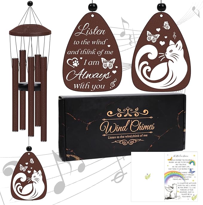 Pet Memorial Gift for Loss of Cat - Pet Memorial Wind Chimes for Loss of Cats Cat Sympathy Gifts Pets Remembrance Wind Chimes for Outside Garden Patio Condolence