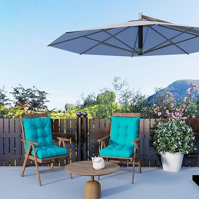 Outdoor Chair Cushions Set of 2, 42x21x4 Inch Patio Cushion for Dining/Rocking Chairs, High Back Soft Seat Pad with Ties, Indoor Outside Use, Fade-Resistant & Waterproof, Lake Blue