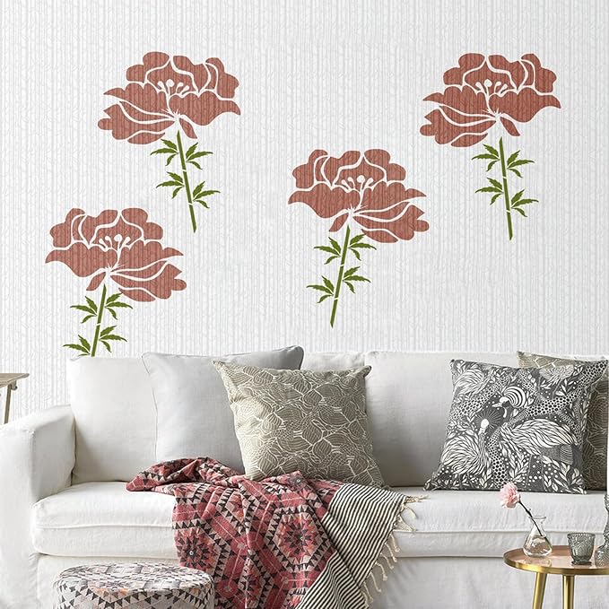 8 Pcs Large Flower Stencils for Painting, 11.81 X 11.81 Inch Flower Stencils for Crafts Reusable, Wood and Wall Stencils for Painting Large Pattern, DIY Templates Holiday Wall Paper (A)