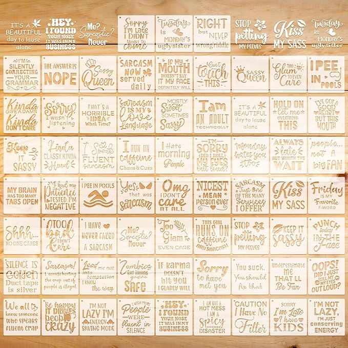 Marspark 66 Pcs Spring Easter Small Stencils for Crafts Reusable 3 Inch Stencils for Painting on Wood DIY Craft Paint Template for Wall Home Decor Card Rock Canvas Drawing Holiday (Sarcastic)