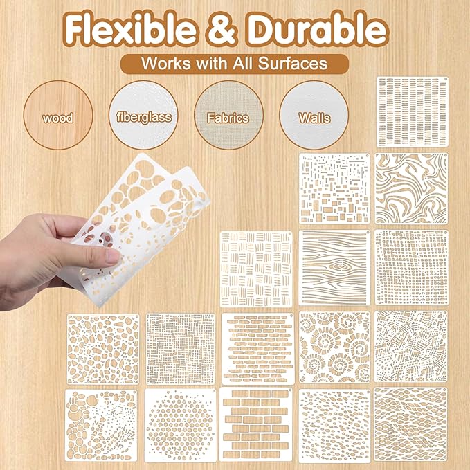 16 Pcs Paint Stencils for Crafts Reusable Wall Stencils for Painting, Texture Mixed Brick Stencil, Art Painting on Wood Wall Canvas Template for DIY Canvas Scrapbooking Card Making (6 X 6 Inch)