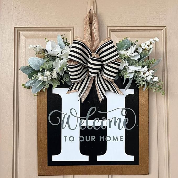 Last Name Front Porch Decor - Welcome Sign With 26 Letter Monogram (H) - Outdoor Decorations for All Seasons