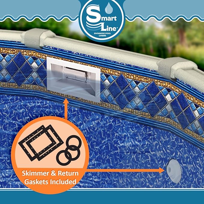 Smartline 15 ft Round Swimming Pool Liner | Island Tile | Unibead Style | 52 Inch Wall Height | 25 Gauge Heavy Duty Virgin Vinyl | Designed for Steel Sided Above Ground Pools