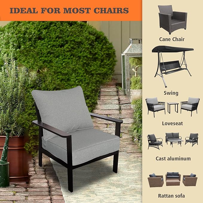 Goodgoods 24x24 inch Outdoor/Indoor Deep Seat Patio Cushion Set of 1 Resilient Foam Filling Water Repellent Stain-Resistant UV Resistant Weather Resistant Deep Seat Bottom Light Gray