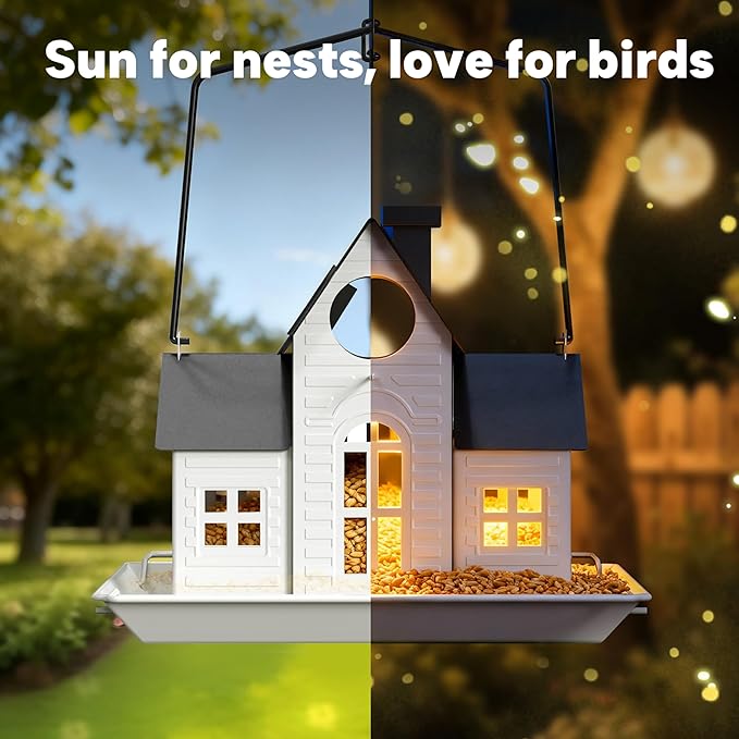 Solar Bird Feeders for Outdoors Hanging,Metal Cardinal Bird House Feeder with Solar Powered Lantern Light,Wild Cardinal Birdfeeder Waterproof Decor for Garden Yard Outside,Gift for Grandma Mom