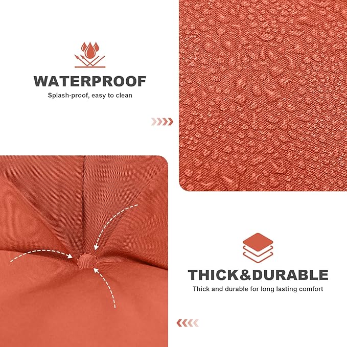 Porch Swing Cushions,Outdoor Cushions 3 Seater Replacement with Backrest, Waterproof Thickened Bench Cushion with Ties for Porch, Patio,Outdoor, Backyard and Garden (Orange 40 * 40 in)