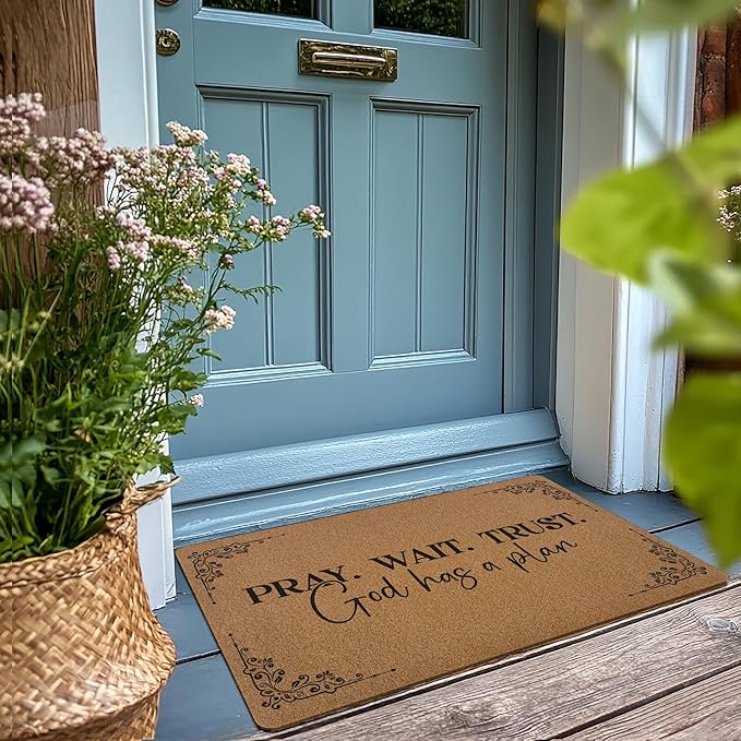 Christian Door Mat Doormat, God Has a Plan Bible Verse Welcome Front Door Mat Indoor Outdoor Entrance, Religious Artificial Coir Doormats Rugs for Porch Entryway Home Decor 30x17in