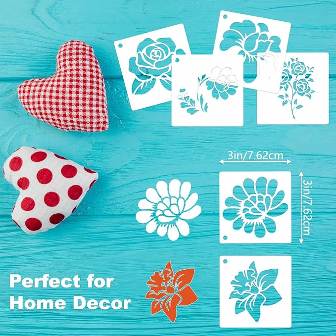 Flower Stencils for Painting, 64pcs 3 Inch Stencils for Crafts Rock Painting Stencils Plastic Reusable Stencils for Painting on Wood Wall Tile Home Decor