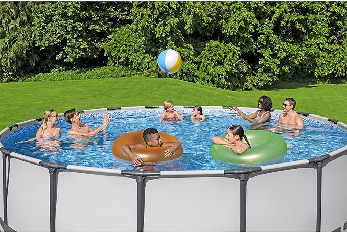 Bestway Steel Pro MAX 16' x 48" Above Ground Pool, Round Metal Frame Outdoor Swimming Pool Set with Filter Pump, Ladder, and Cover, Gray