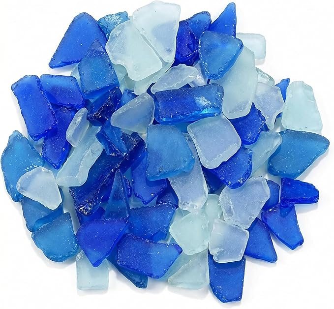 Jetec 11 oz Sea Glass for Crafts Pieces Decor Flat Frosted Sea Glass Vase Filler Crushed for Beach Wedding Party Decor Home Aquarium DIY Craft Supplies(Deep Blue, Blue, White)