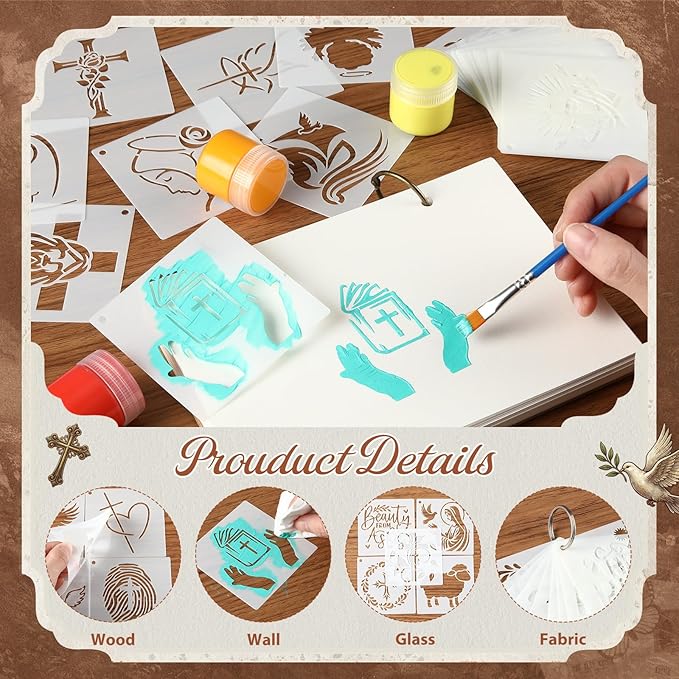 Marspark 72 Pcs Spring Easter Small Stencils for Crafts Reusable 3 Inch Stencils for Painting on Wood DIY Craft Paint Template for Wall Home Decor Card Rock Canvas Drawing Holiday (Jesus)