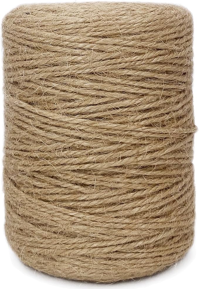 Leecogo 2mm Jute Twine 600 Feet 3Ply Twisted Heavy Duty Brown Twine String Ribbon for Arts Crafts DIY Project Gardening Packing Materials