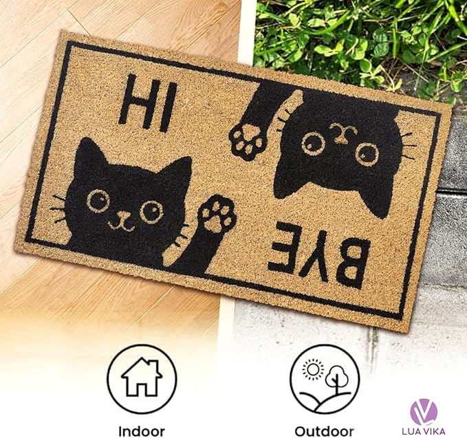 Coir Doormat Outdoor Entrance - Hi Bye Cat - 17"x30" - Funny Door mats Outside - Welcome mat Funny - Indoor/Outdoor Doormat