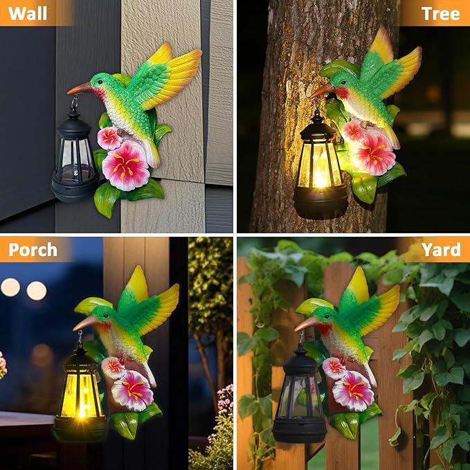 Solar Garden Decor Hummingbird Statues Lights, Christmas Birthday Gifts for Women Mom Men, Outdoor Decor Yard Art Tree Wall Gate Balcony
