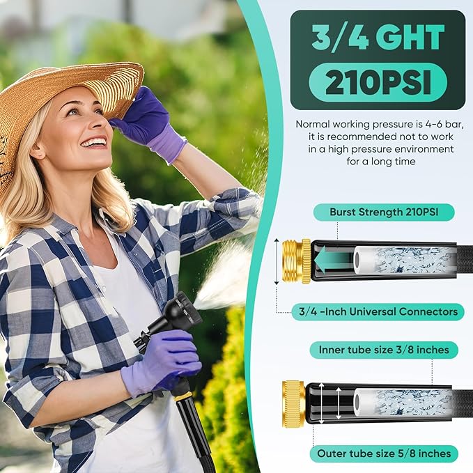 Garden Hose 100FT, Non-Expanding, Lightweight Hose With 8 Function Nozzle, Leak-Proof, No-Knot, Easy to Carry, Wear-Resistant, Sturdy, Flexible, 3/4GHT, Water Hose for Yard, Garden, Outdoor