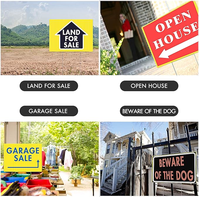 IKAYAS 10 Pack Blank Yellow Yard Signs with Stakes, 17 x 13 Inches Garden Yellow Yard Signs Yard Sale Signs Corrugated Plastic Signs for Party Decorations,Garage Sale, Guidepost, Open House