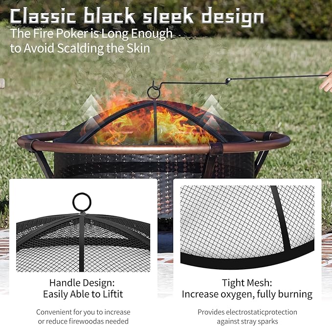 Fire Pit Spark Screen, Outdoor 40 Inch Round Fire Pit Screen with Foldable Hook and Marshmallow Sticks, Heavy Duty Steel Mesh Fire Pit Cover for Backyard, Beach, RV Camping