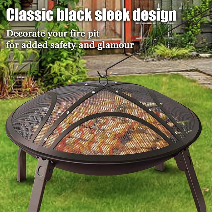 Fire Pit Spark Screen, Upgraded 36 Inch Outdoor Fire Pit Screen with Handle & Poker, Heavy-Duty Steel Fire Pit Cover Round Mesh Replacement Firepit Screen for Backyard/Beach/RV Camping