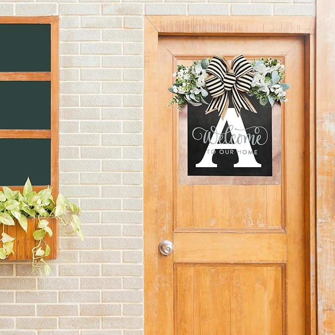 Last Name Front Porch Decor,Welcome Sign Front Door Wreath,Porch Decorations Outdoor,26 Letter Wreaths Front Door Hanging,Spring Wreaths for Front Door,Front Door Wreaths for All Seasons Monogram (F)