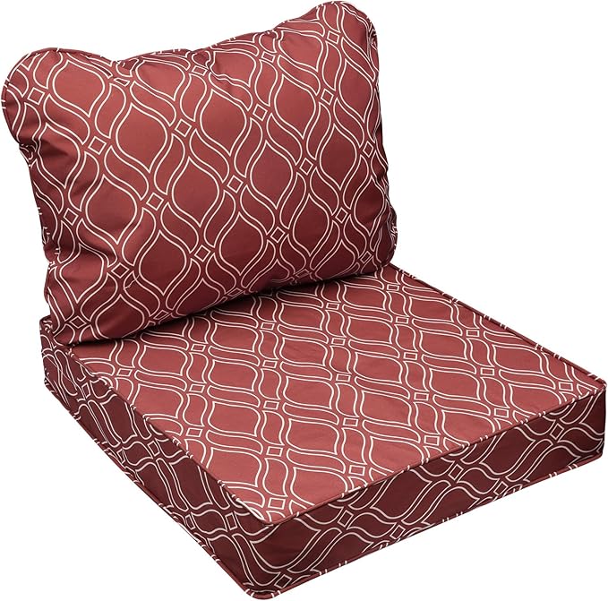 AAAAAcessories Outdoor Seat Cushions for Chairs, Fade-Resistant, Waterproof Patio Furniture Replacement Cushions, 19" x 19" x 3" + 19" x 17", Clay Red Vine Trellis