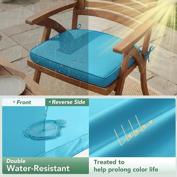 Outdoor Chair Cushions Set of 4: Waterproof & Fade Resistant Patio Furniture Cushions - 18.5 x 16 x 2 Inch Non Slip Round Corner Seat Cushion Pads with Removable Cover for Garden Yard Lawn, Teal